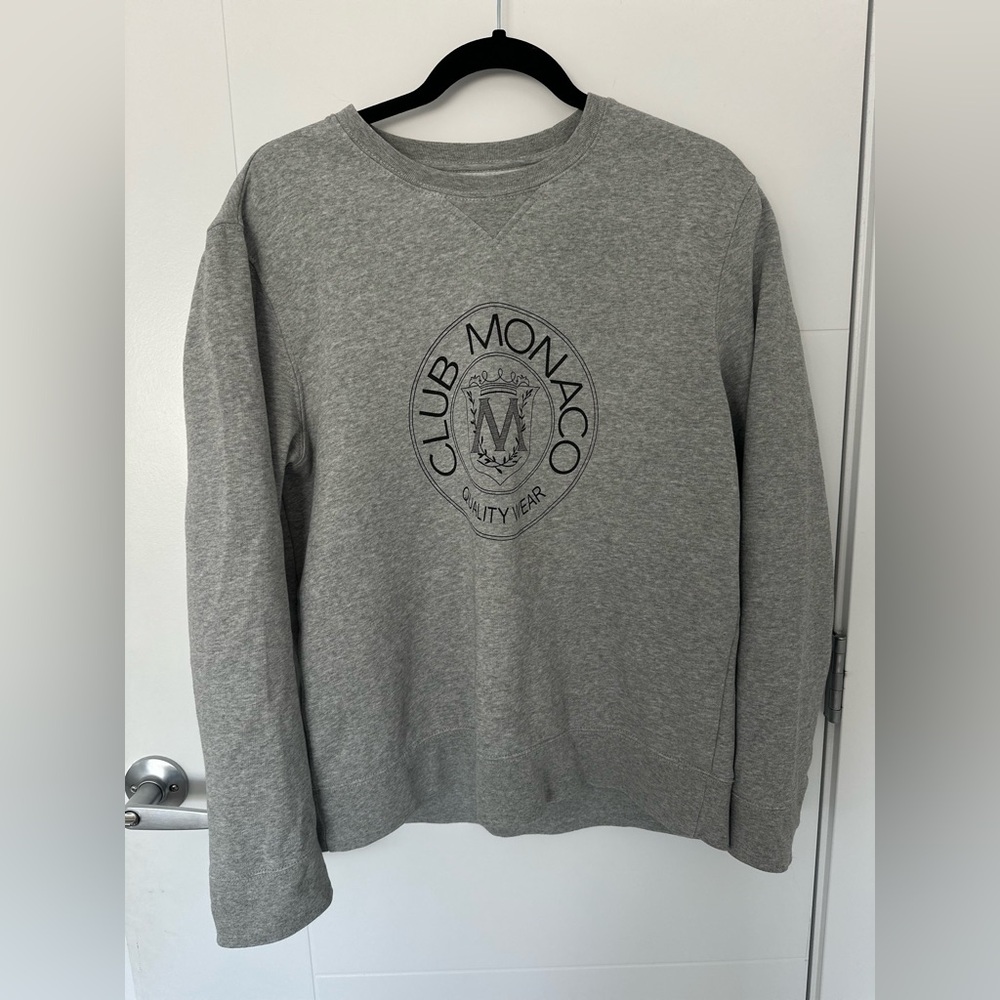 Club Monaco Heritage Crest Crewneck Sweatshirt Gray Logo Pullover